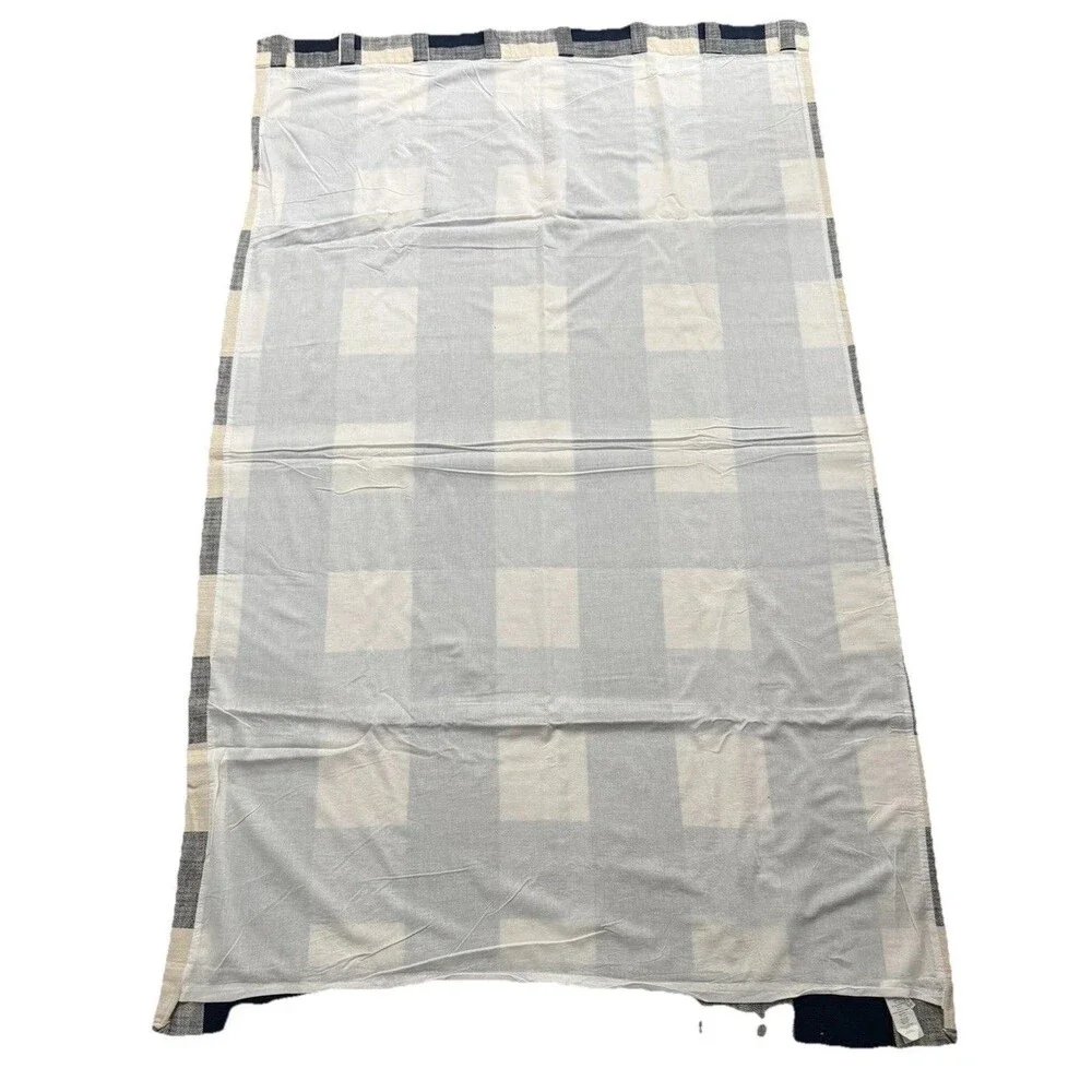 Pottery Barn Two (2) Bryce Check Drapes 50x84 Off White Bone Blue buffalo Plaid